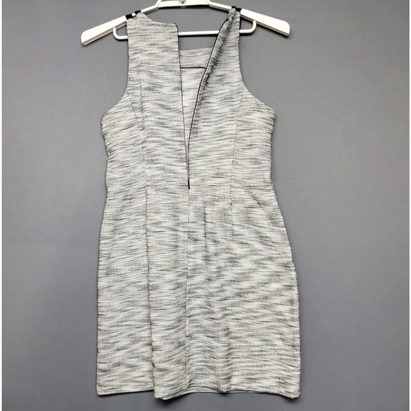 I Love Ronson Sheath Dress Womens 14 Tweed Linen Blend Black White Halter - Picture 10 of 12